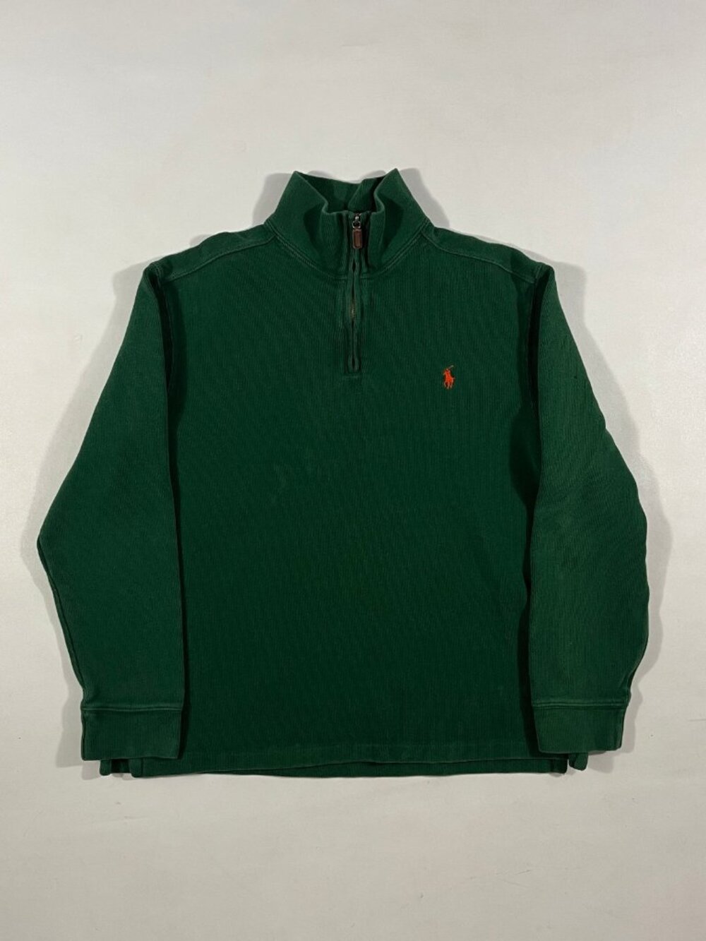 Vintage Polo Ralph Lauren Forest Green Ribbed Cotton 1/4 Zip Pullover L